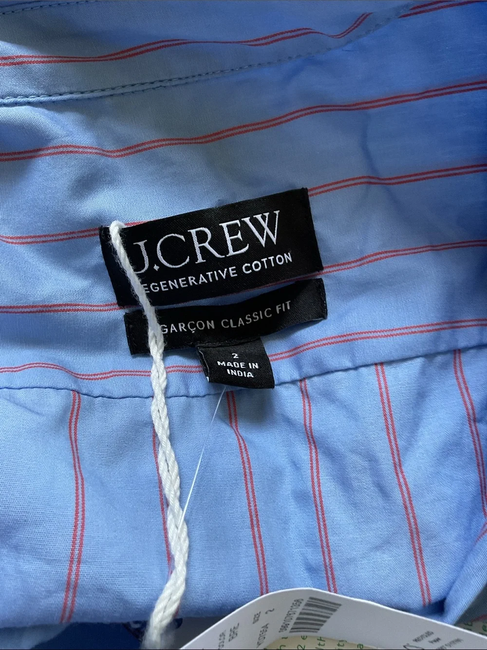J. Crew Light Blue Button-Up Shirt with Red Pinstripes